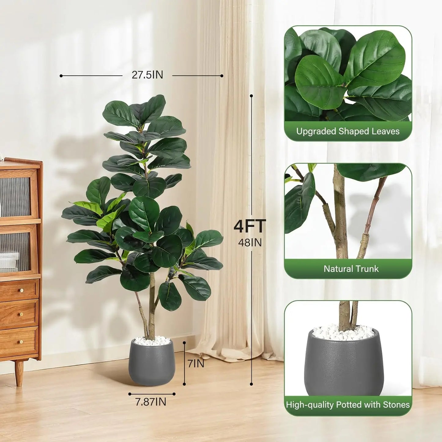 HiMISS Fiddle Leaf Fig Tree Artificial Lifelike In Planter