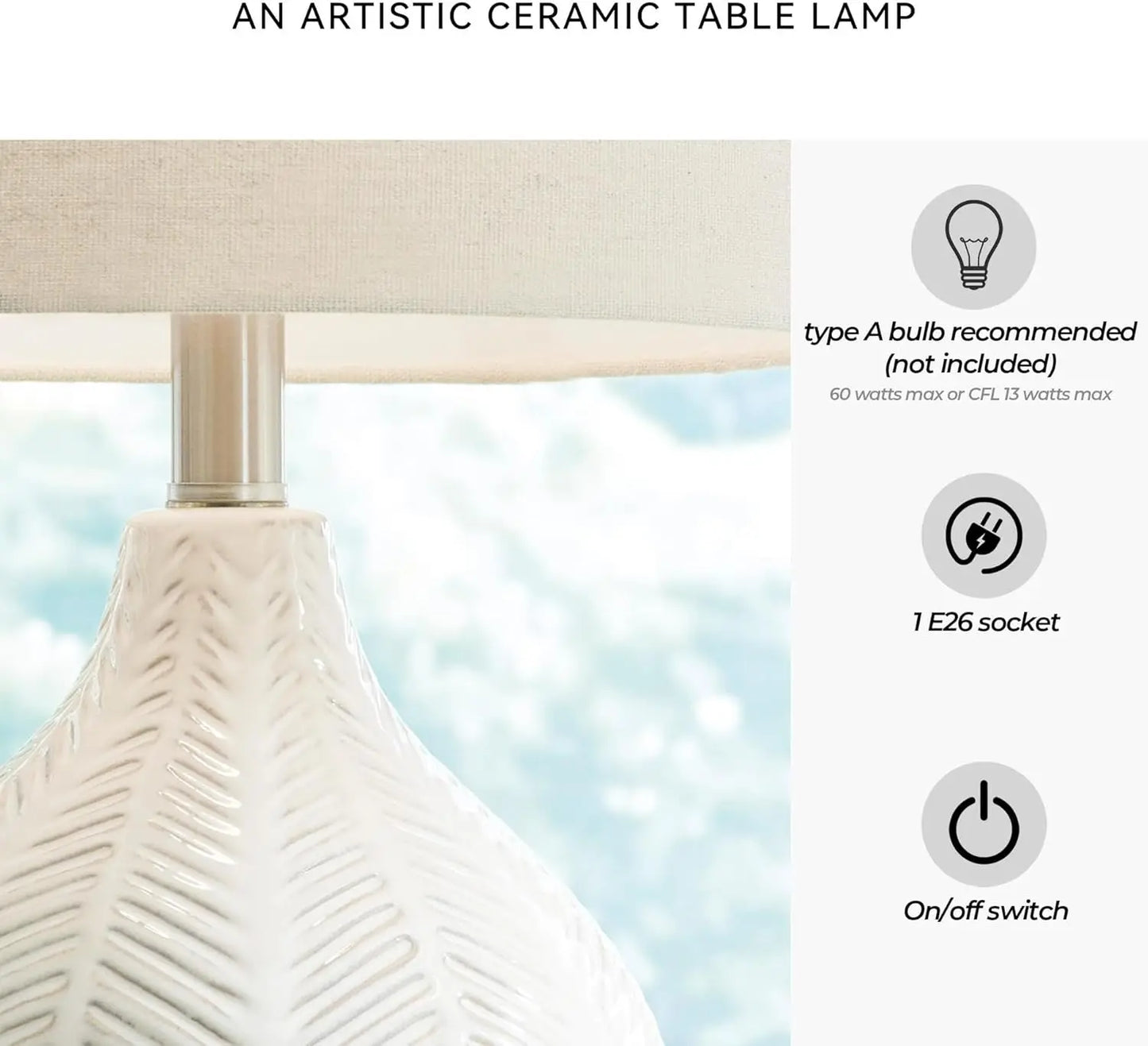 Ceramic Table Lamp With Herringbone Pattern And Drum Shade