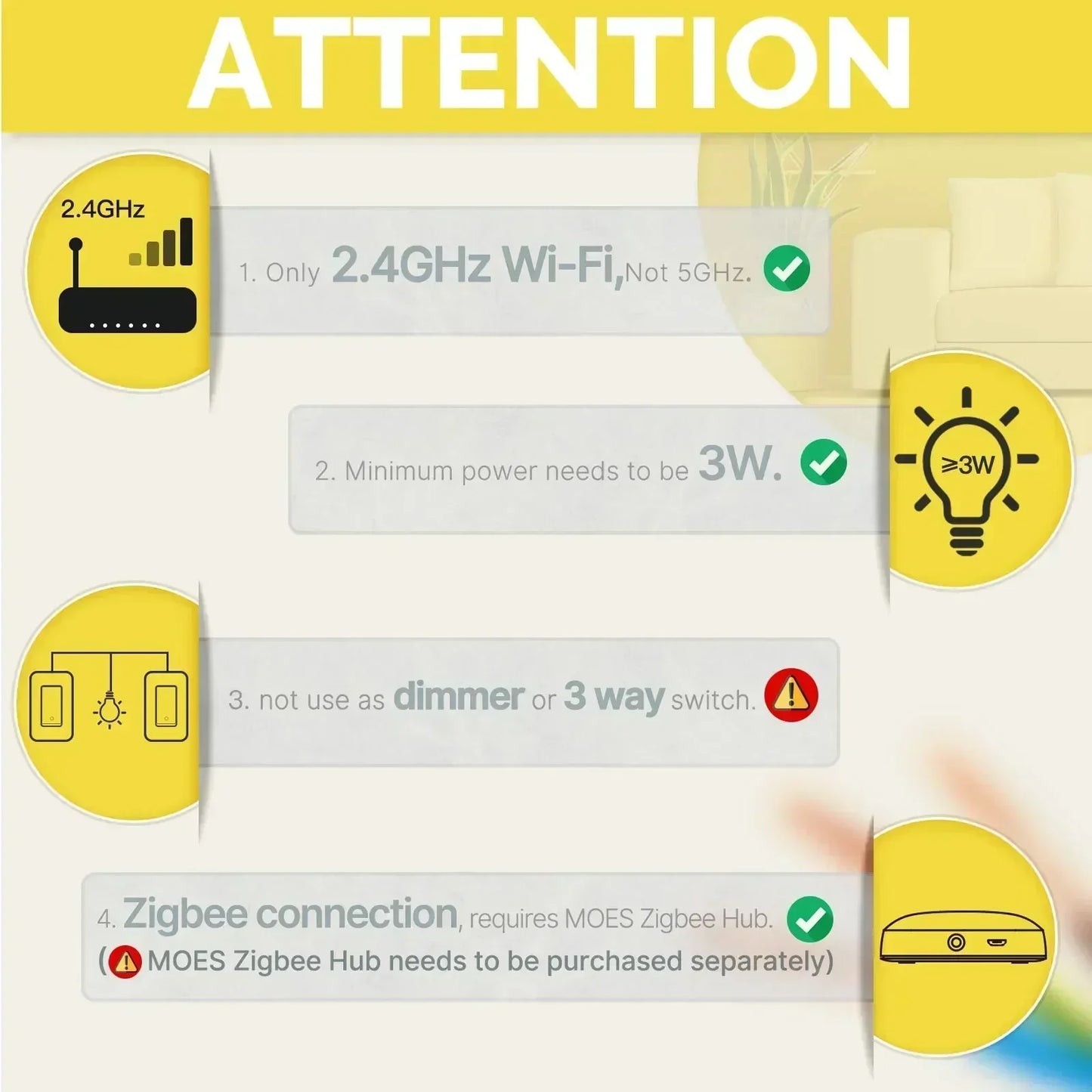 MOES ZigBee Smart Switch US Version 1to4 Gang Wall Switch