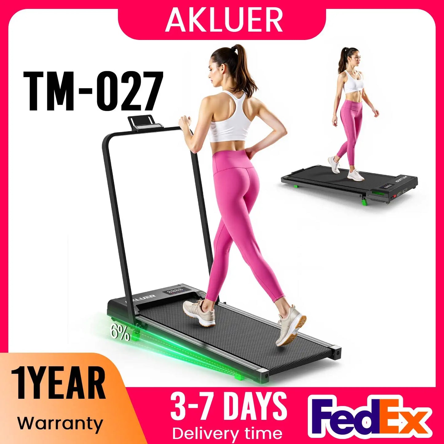 Akluer Walking Pad Treadmill Portable Under Desk 2.5HP Remote Control