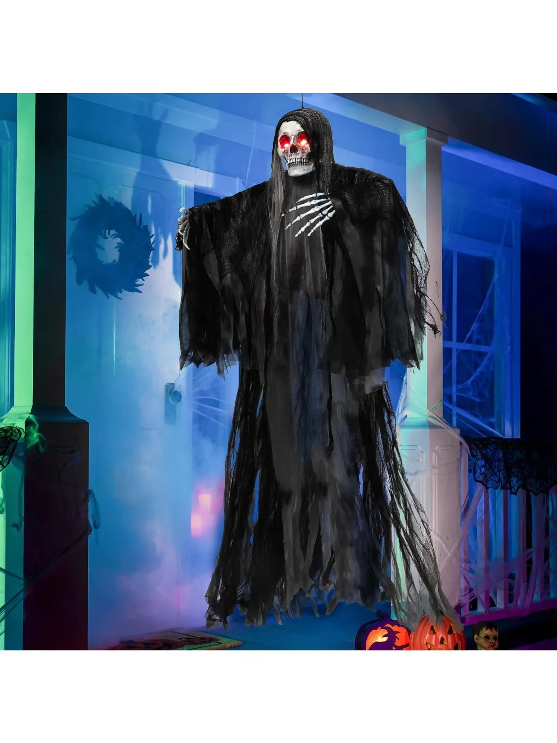 Joyfy Animated Grim Reaper Halloween Decoration Glowing Eyes Voice Control