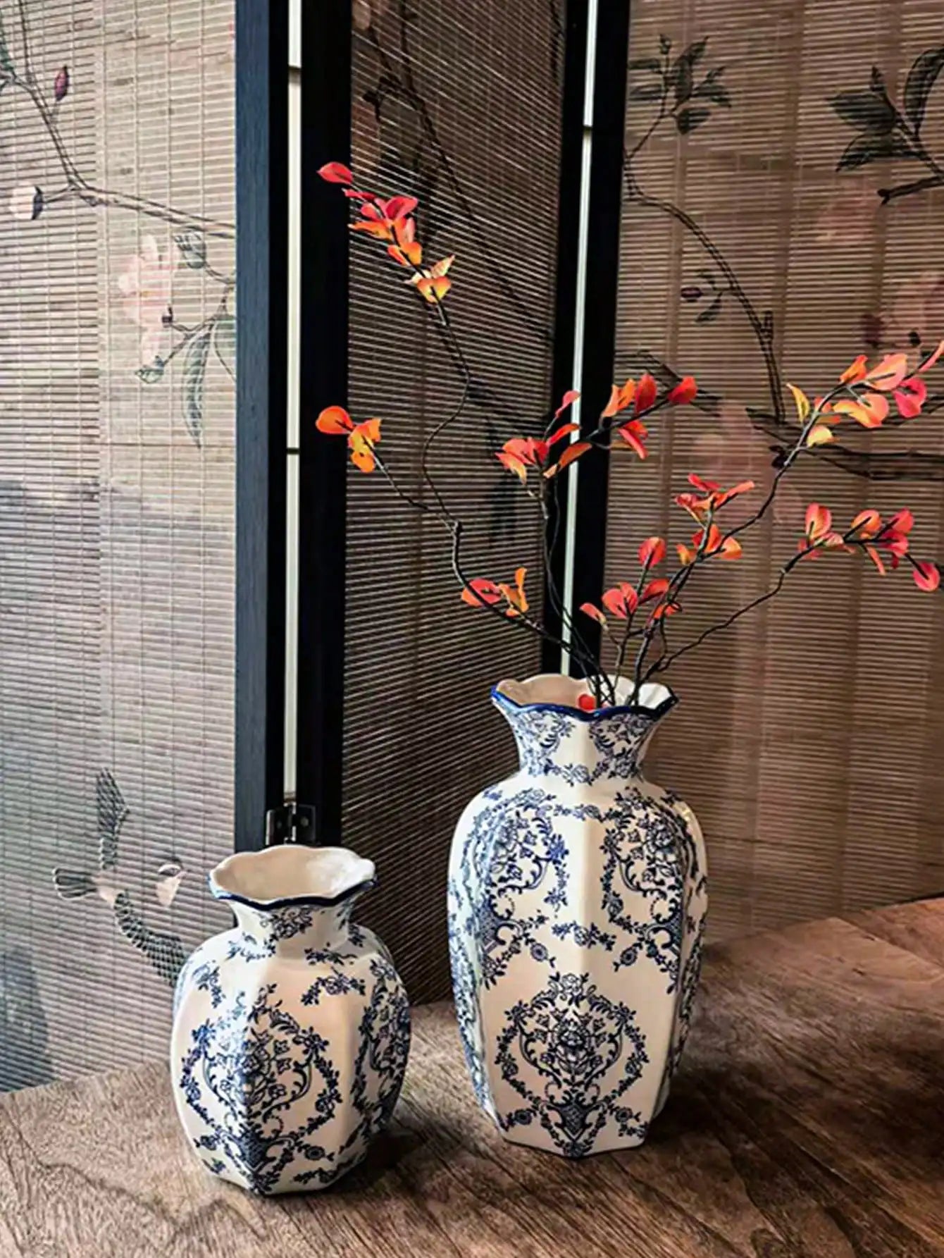 Blue And White Porcelain Vase Chinese Retro Floral Decor
