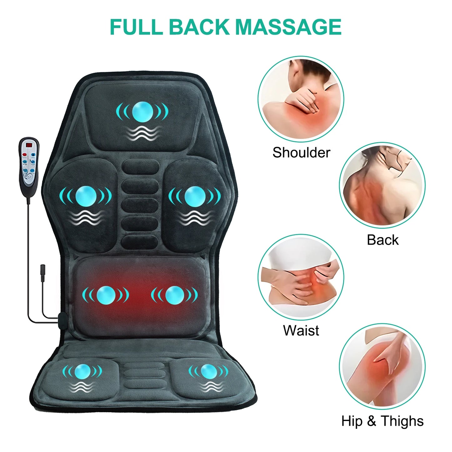 HOMEMASSA Vibration Back Massager Seat Cushion with Heat