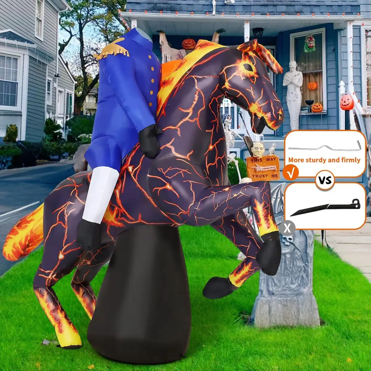 Headless Horseman Halloween Inflatable Outdoor Decoration With LED Lights