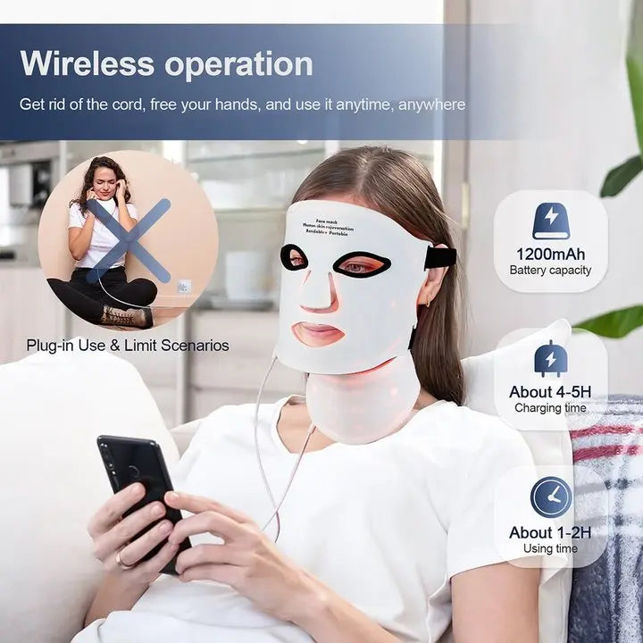 Foreverlily Silicone LED Mask With Neck Seven Wavelength Photon Therapy