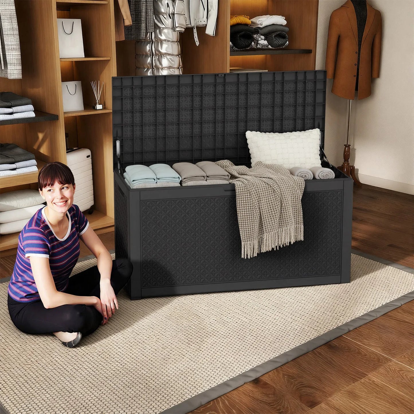 Resin Deck Box Lockable Outdoor Storage For Patio Gear