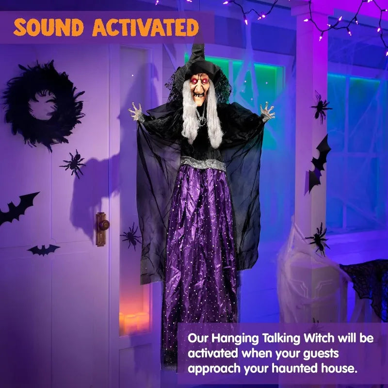 Animated Witch Halloween Decoration With Sound Activated Led Lights