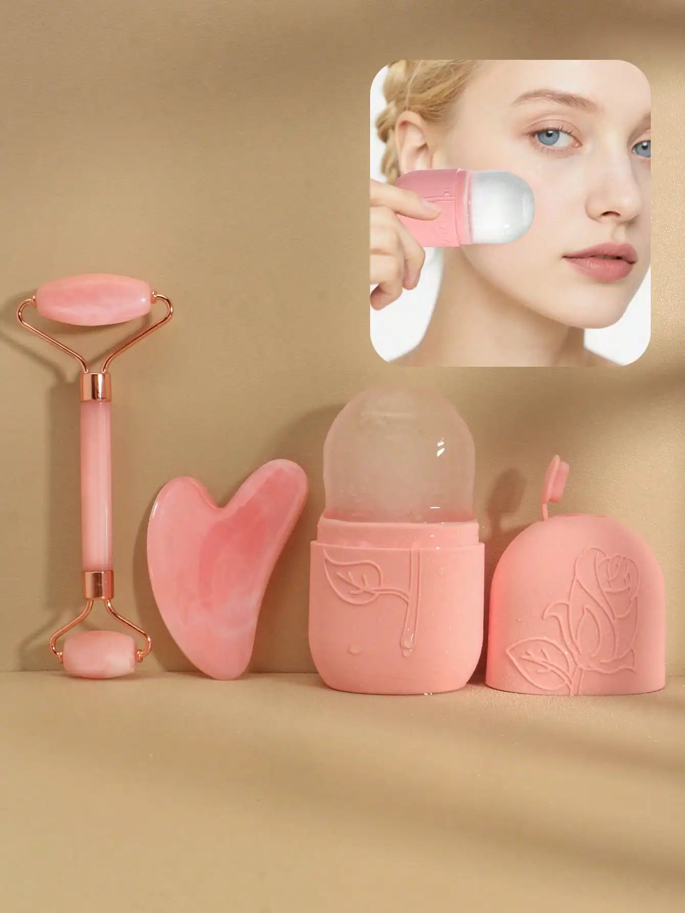 3 Piece Facial Massage Tool Set With Face Roller Cupping