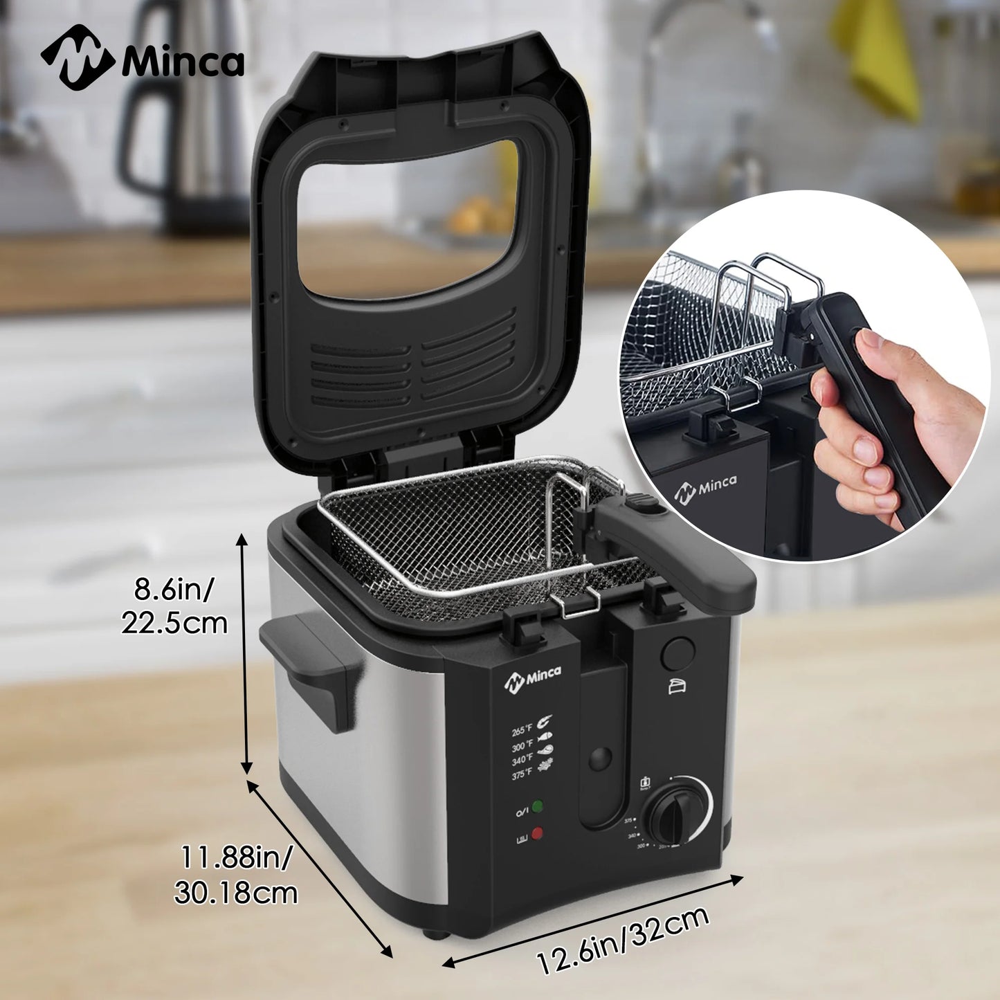 M Minca Deep Fryer 1500W Temperature Control Detachable Lid