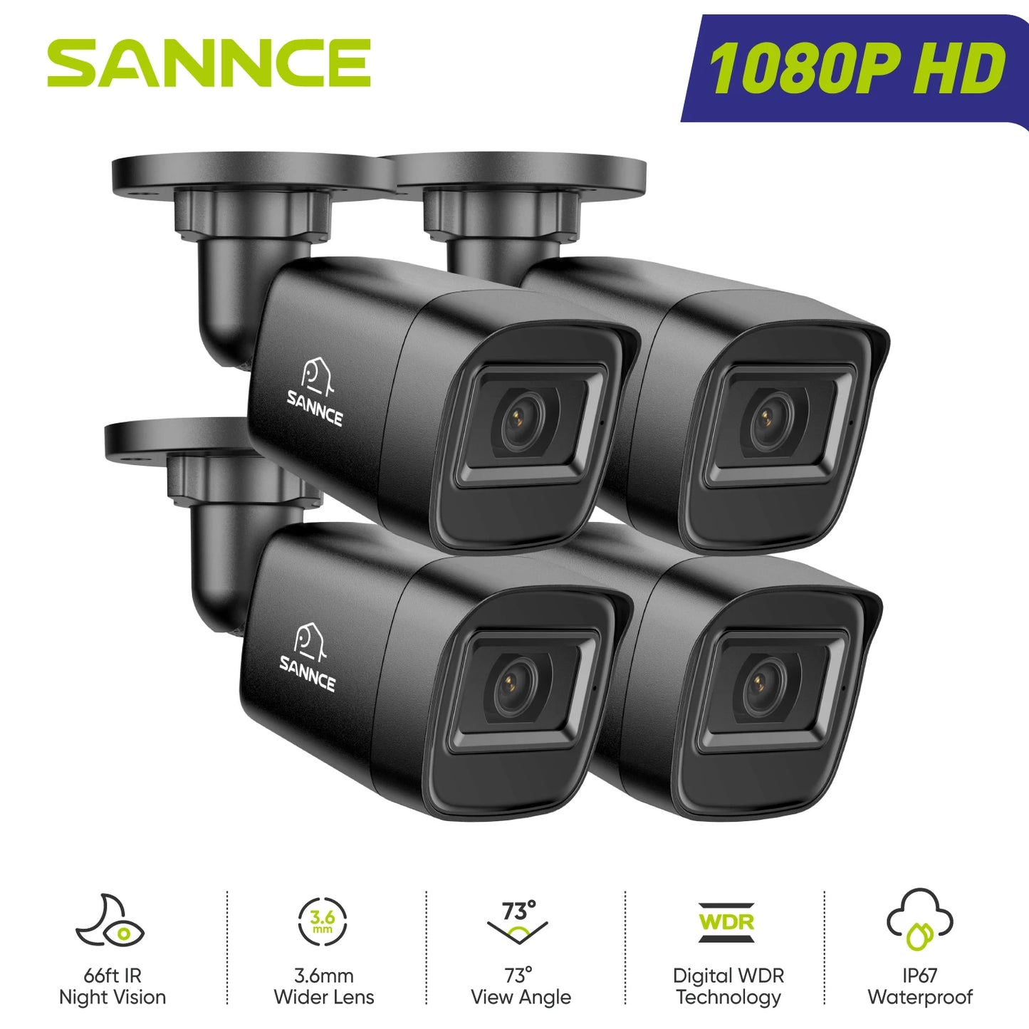 SANNCE 2MP 1080P Bullet CCTV Camera 3.6mm Lens Night Vision DVR