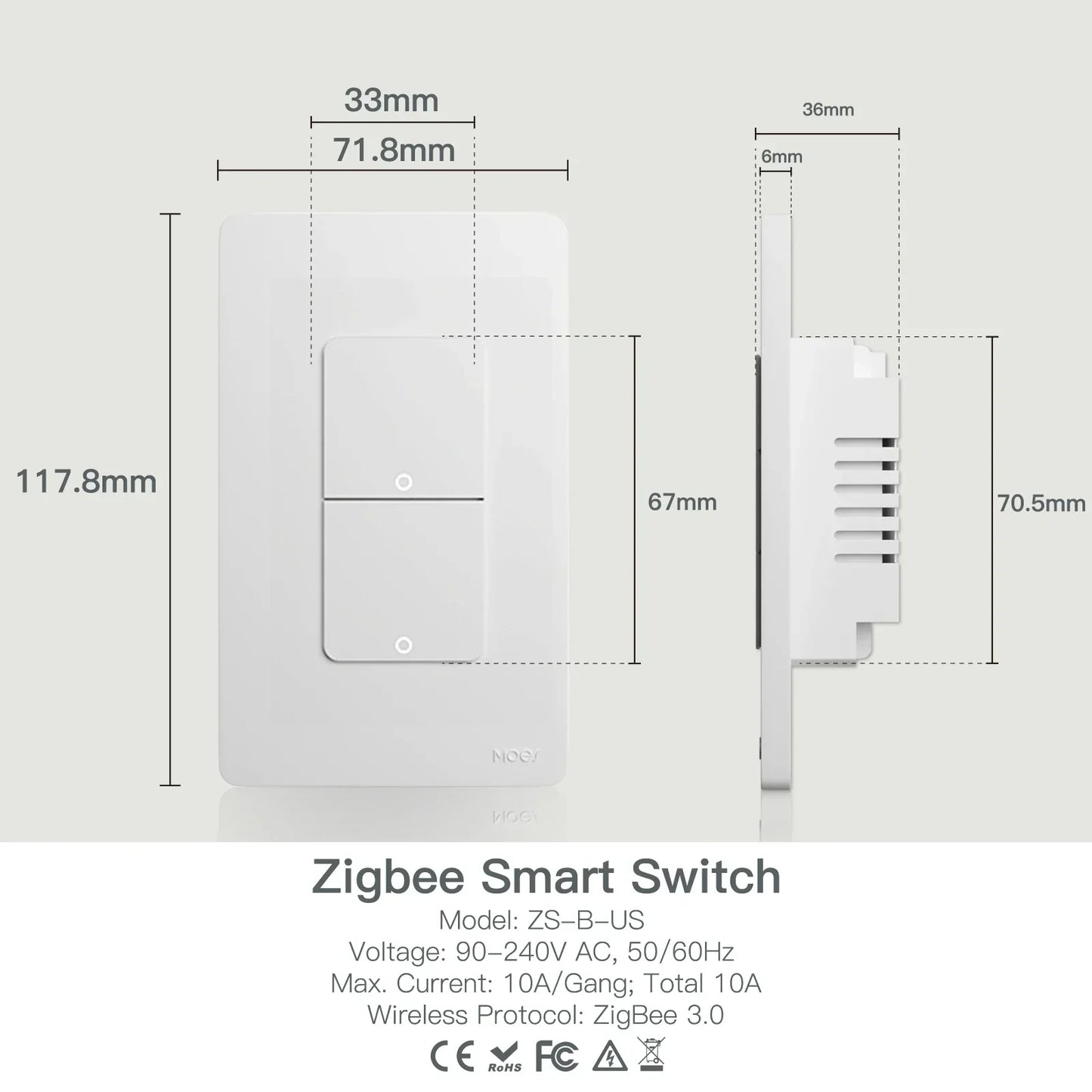 MOES ZigBee Smart Switch US Version 1to4 Gang Wall Switch