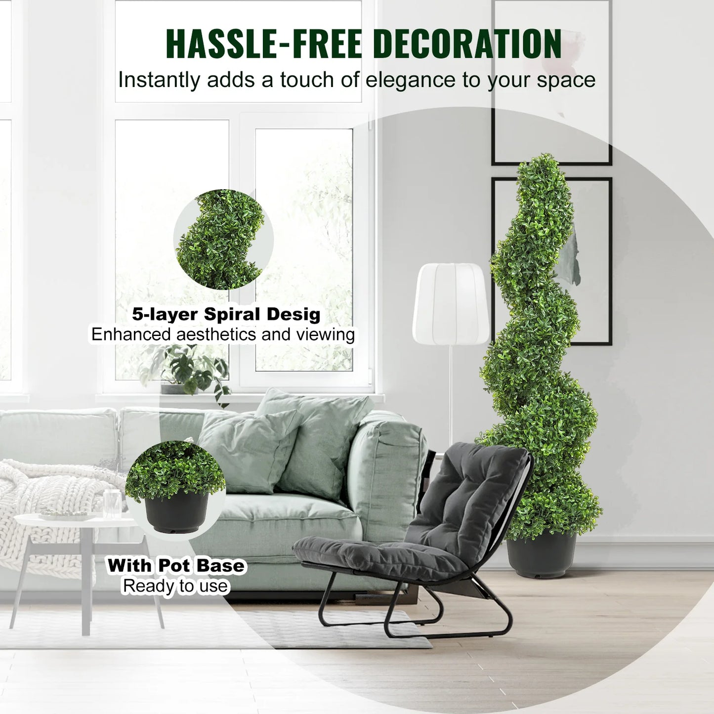 SucceBuy Artificial Boxwood Spiral Topiary Tree Outdoor Decor