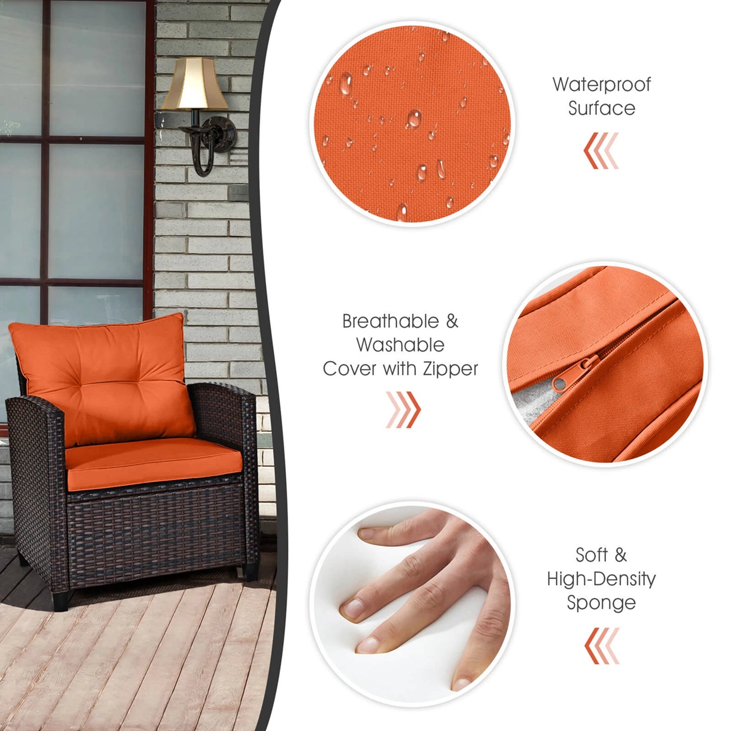 HOMASIS 3-Piece Patio Rattan Furniture Set Cushioned Conversation