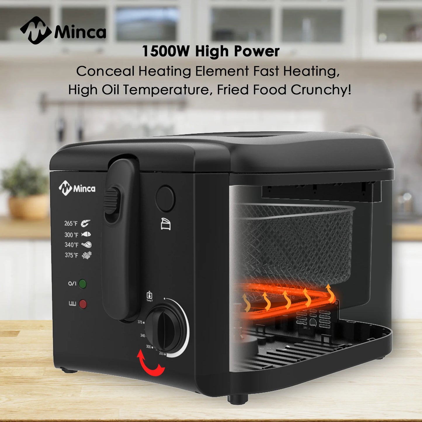 M Minca Deep Fryer 1500W Temperature Control Detachable Lid