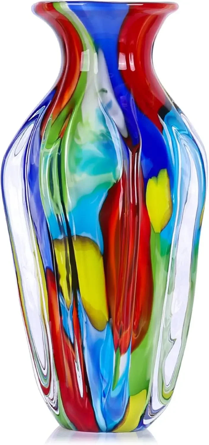 Hand Blown Glass Flower Vase Home Decor Accent Piece