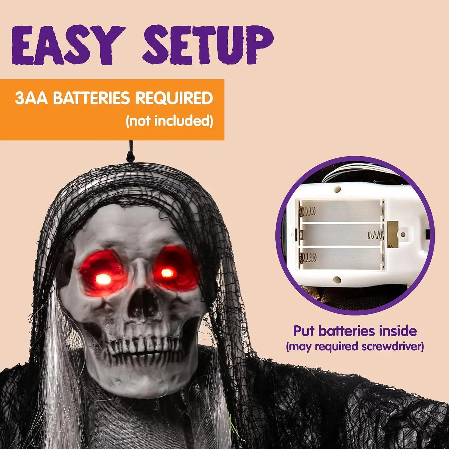 Joyfy Animated Grim Reaper Halloween Decoration Glowing Eyes Voice Control