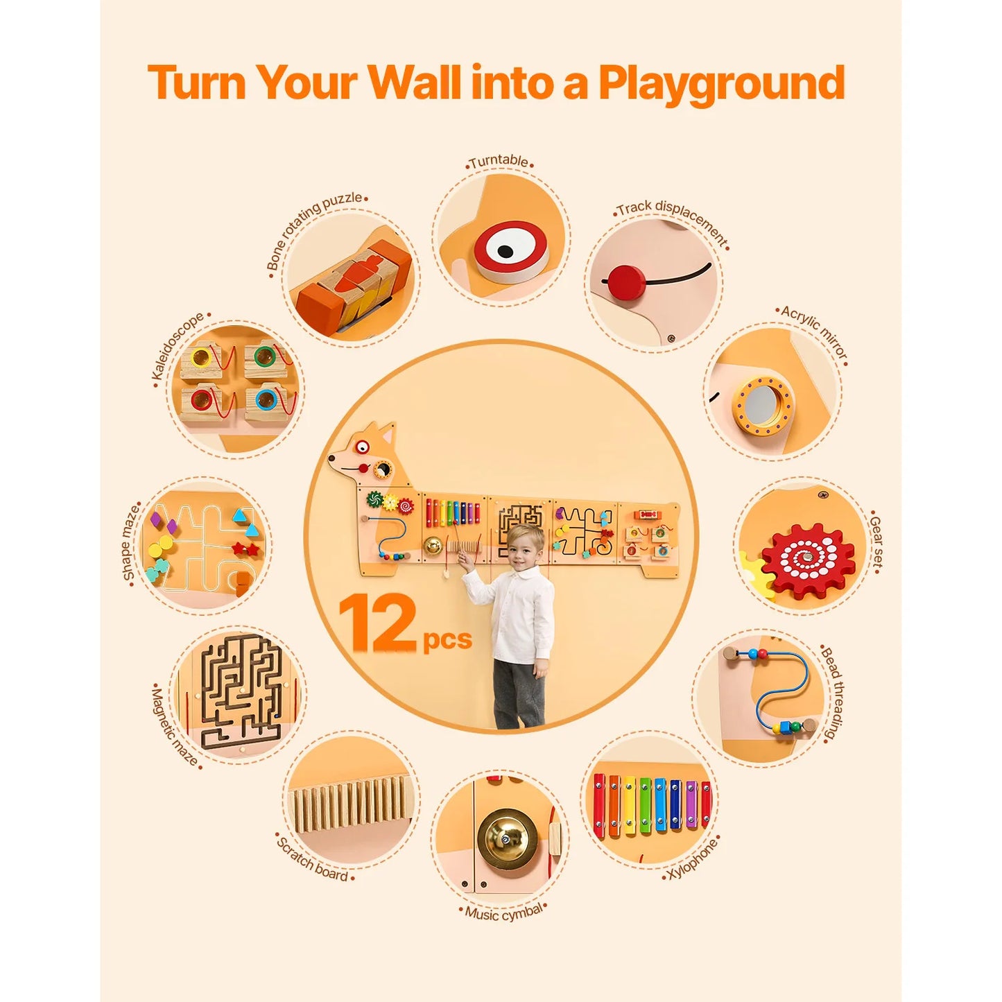 SucceBuy Puppy Kids Wall Busy Panels 12 Activities Board Montessori