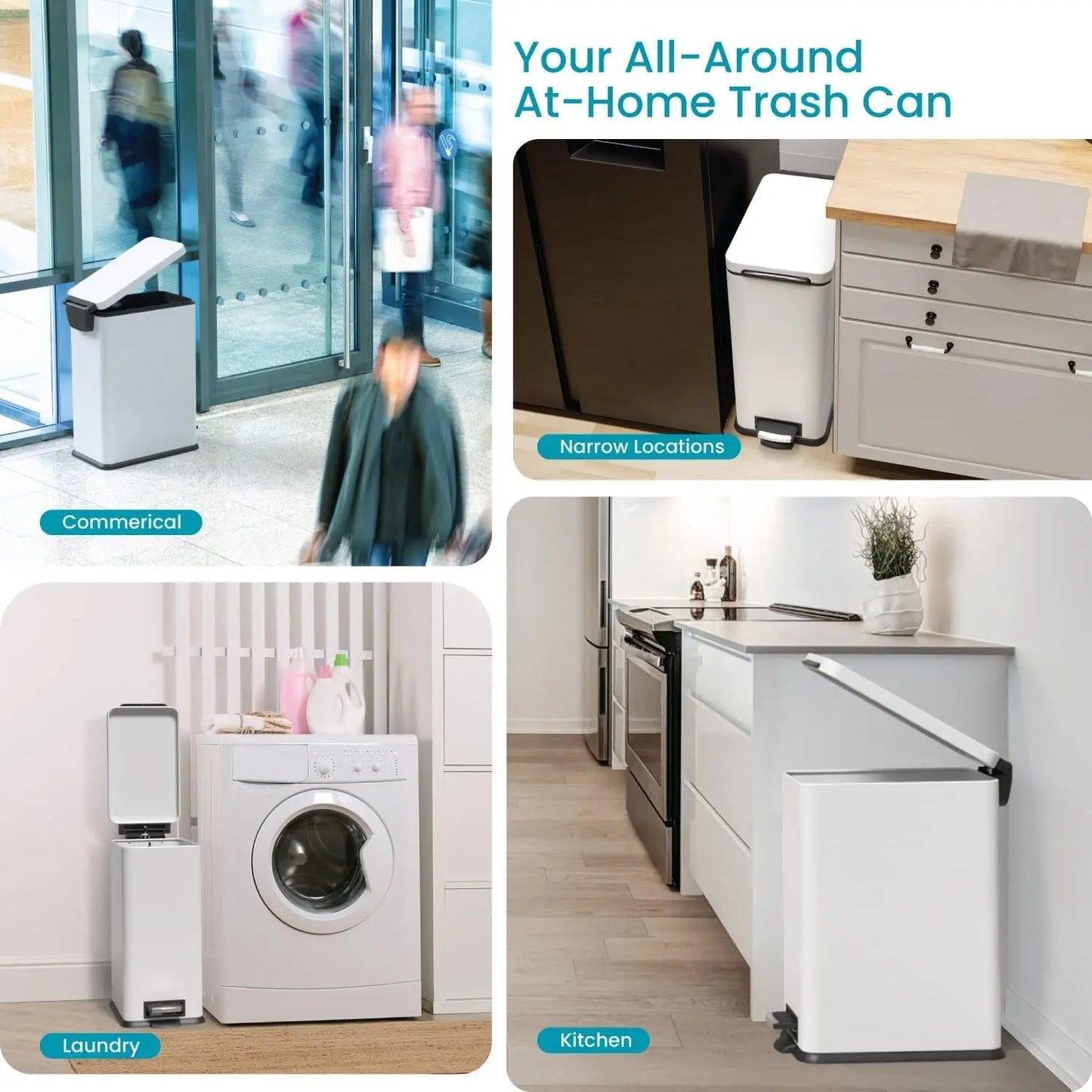 Slim Fit Kitchen Trash Can With Soft Close Pedal Lid