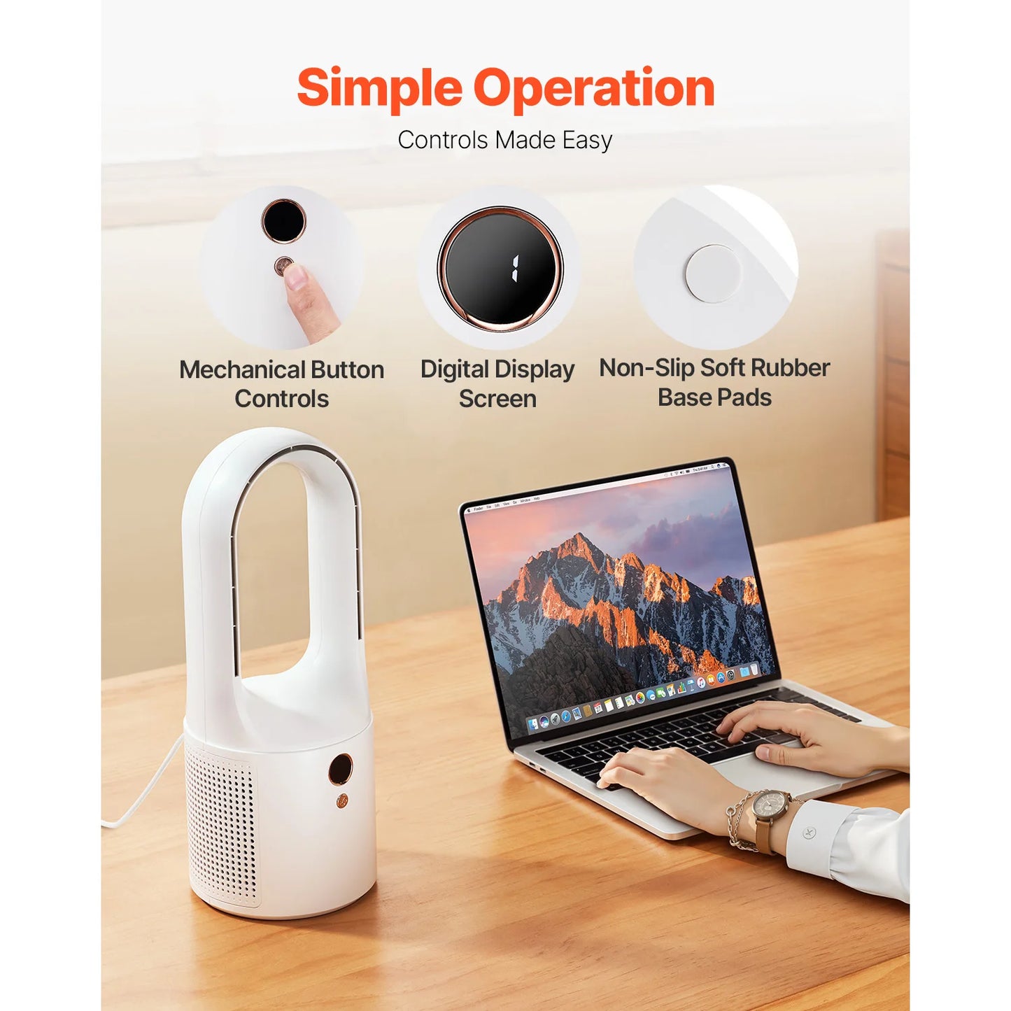 SucceBuy Bladeless Desk Fan 7W USB Quiet Cooling 6 Speeds
