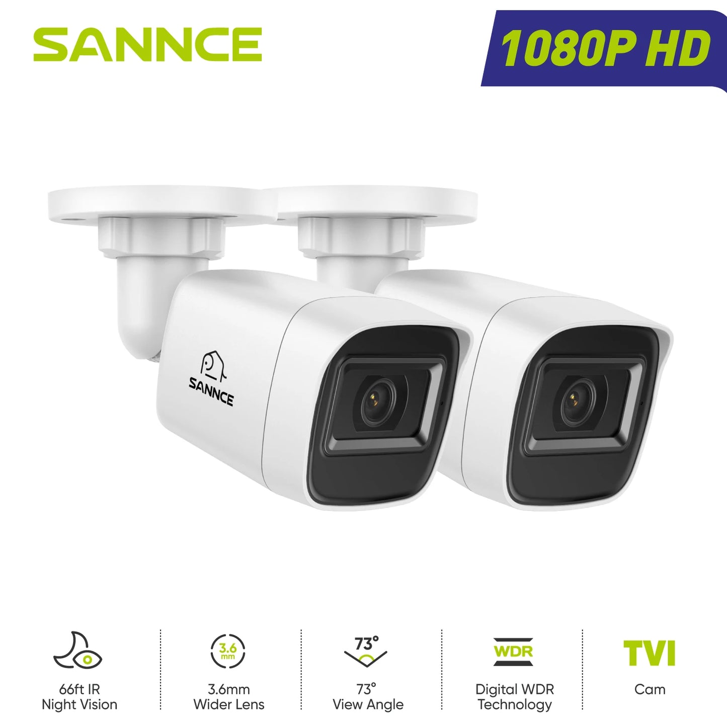 SANNCE 2MP 1080P Bullet CCTV Camera 3.6mm Lens Night Vision DVR
