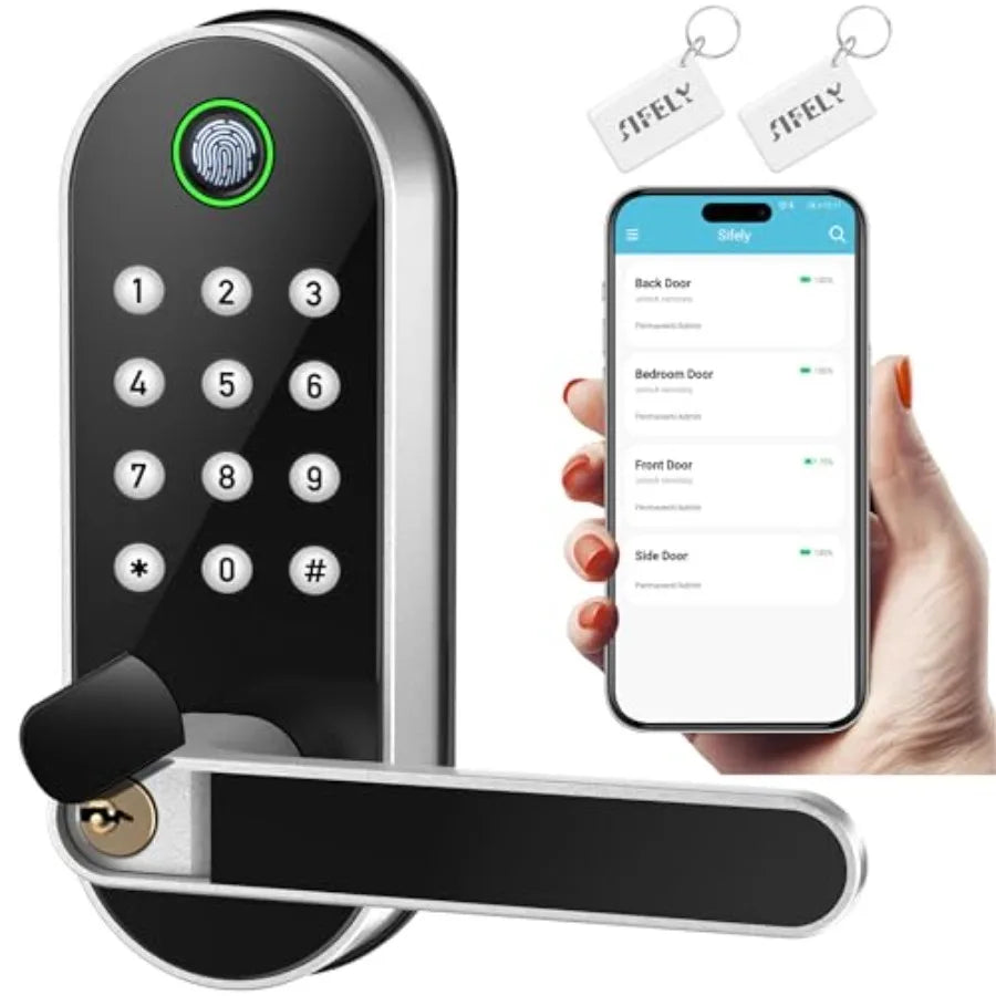Fingerprint Smart Door Lock With Handle And Keypad Keyless Entry