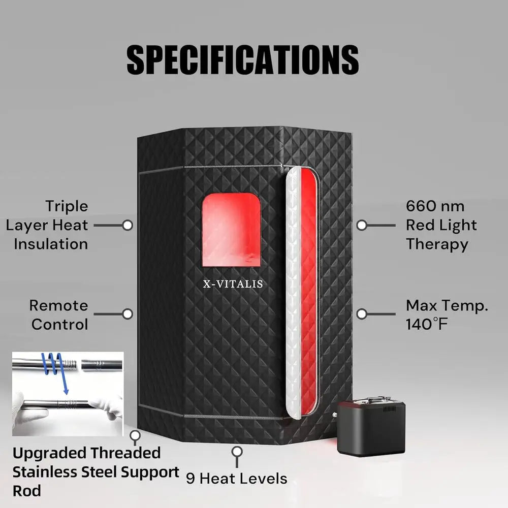 Steam Sauna With Red Light Therapy Panel For Home Spa