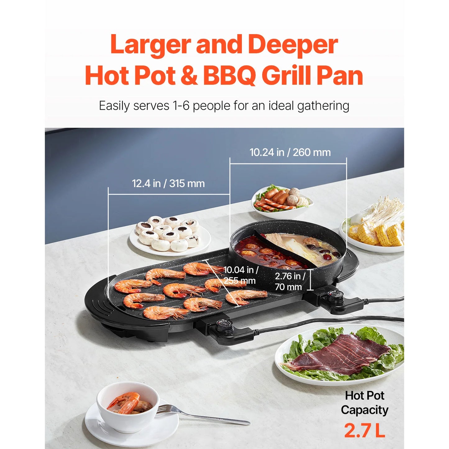 SucceBuy 2200W 2-in-1 Smokeless Hot Pot And Grill With Dual Temperature