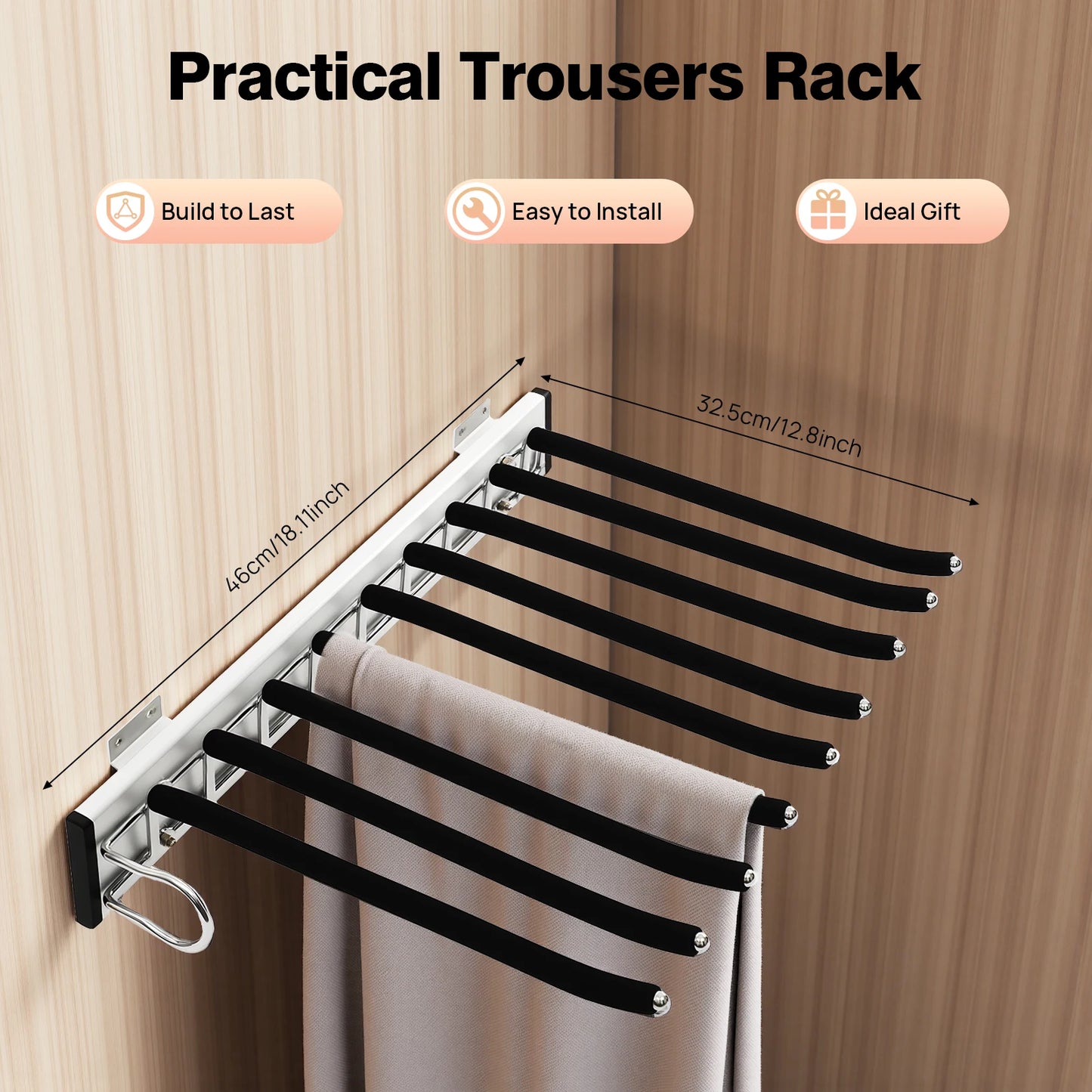 Bymaocar Pull Out 9 Rods Trousers Rack Retractable Wardrobe Organizer