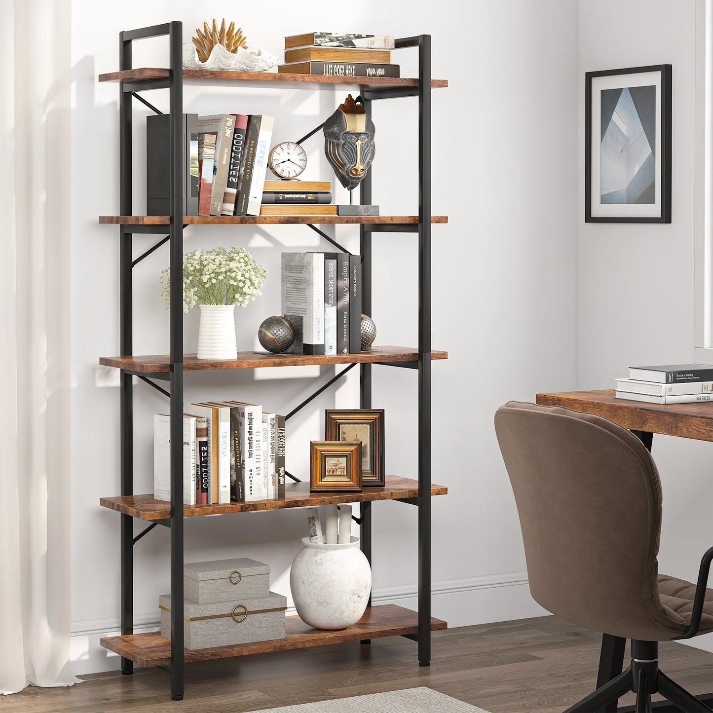 Tribesigns Industrial Bookshelf Tall 5 Tier Open Shelves Bookcase