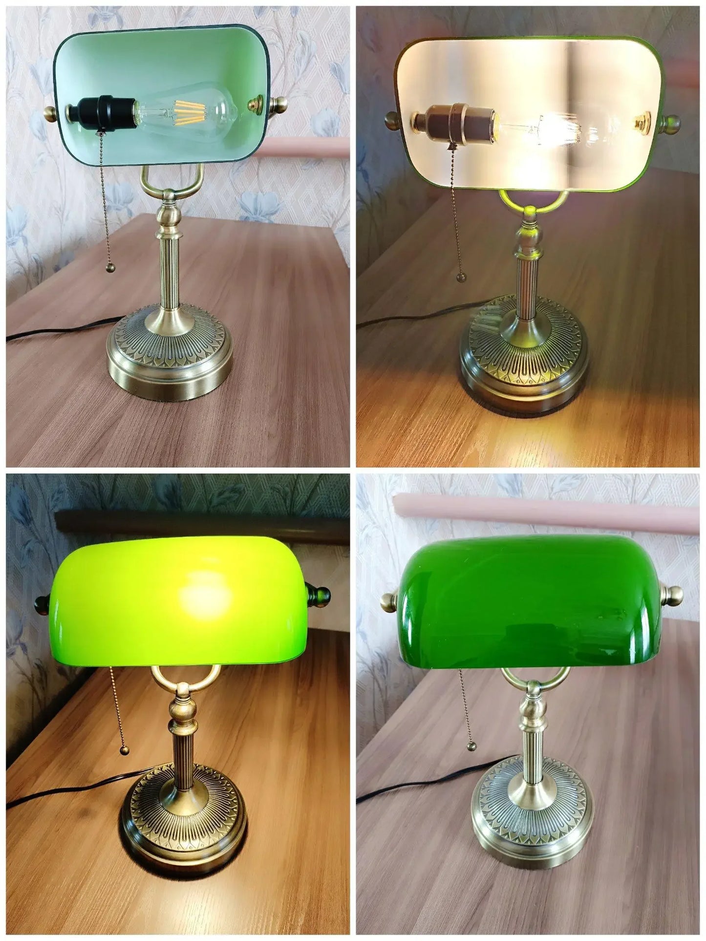 Newrays Desk Lamp Glass Banker Lamp Zipper Switch Home Office