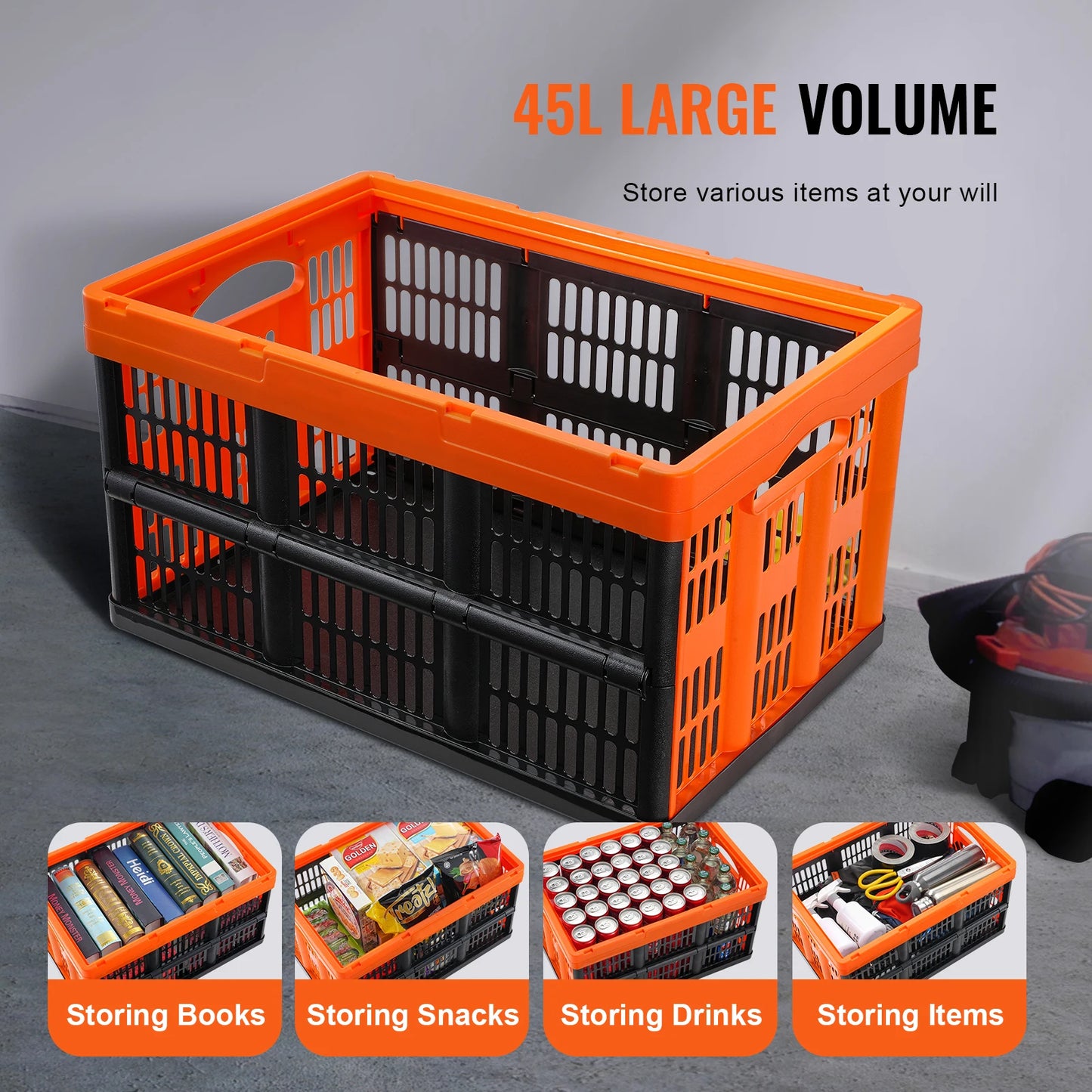 SucceBuy Collapsible Storage Baskets With Handles Stackable Bins
