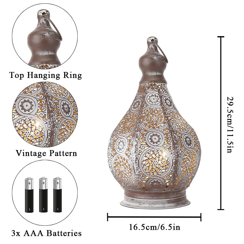 NEWIMAGE Moroccan Battery Powered Table Lamp Lantern For Outdoor Decor