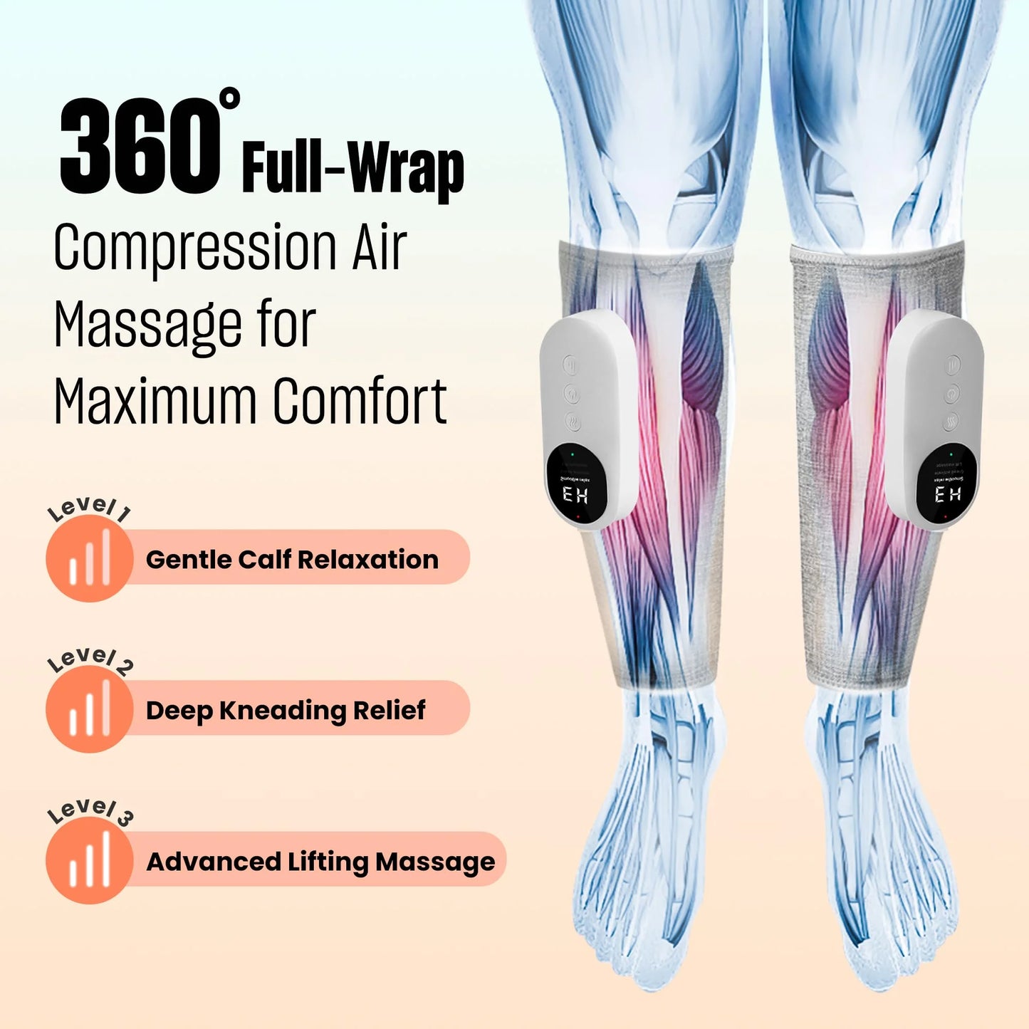 Cordless 3 In 1 Leg Massager With Compression Kneading Vibration