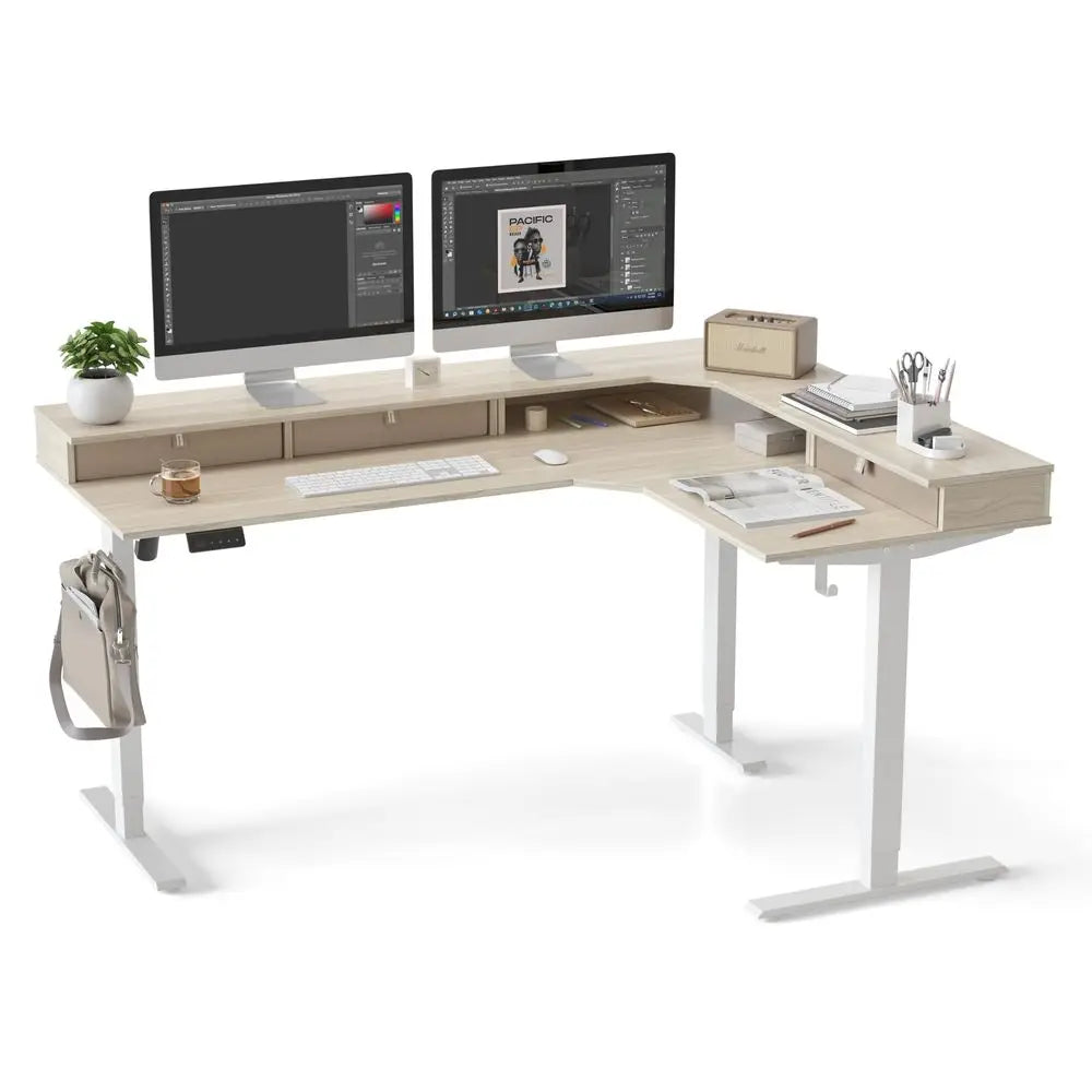 YTYIN L Shaped Standing Desk Drawers Adjustable Height Corner Desk