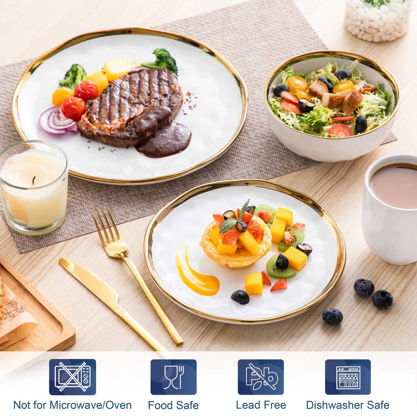 MALACASA Ceramic Dinnerware Set With Gold Trim Quality