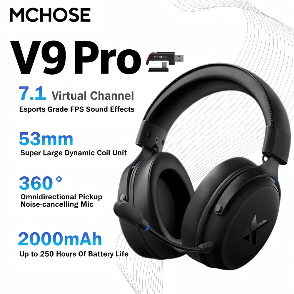 MCHOSE V9 Pro Wireless Headset With 7.1 Surround Sound Microphone
