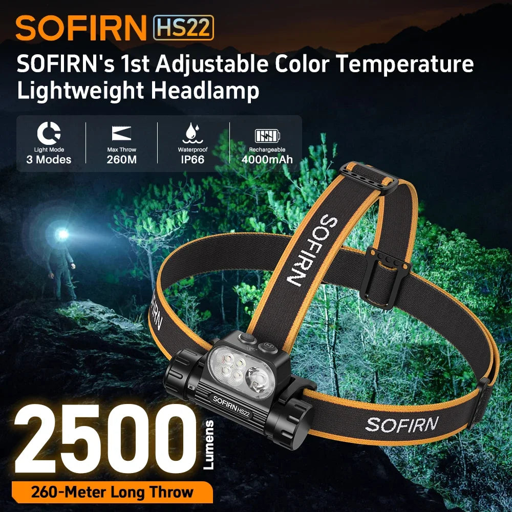 Sofirn HS22 Headlamp 2500lm Dual Switch USB C Charger 4000mAh