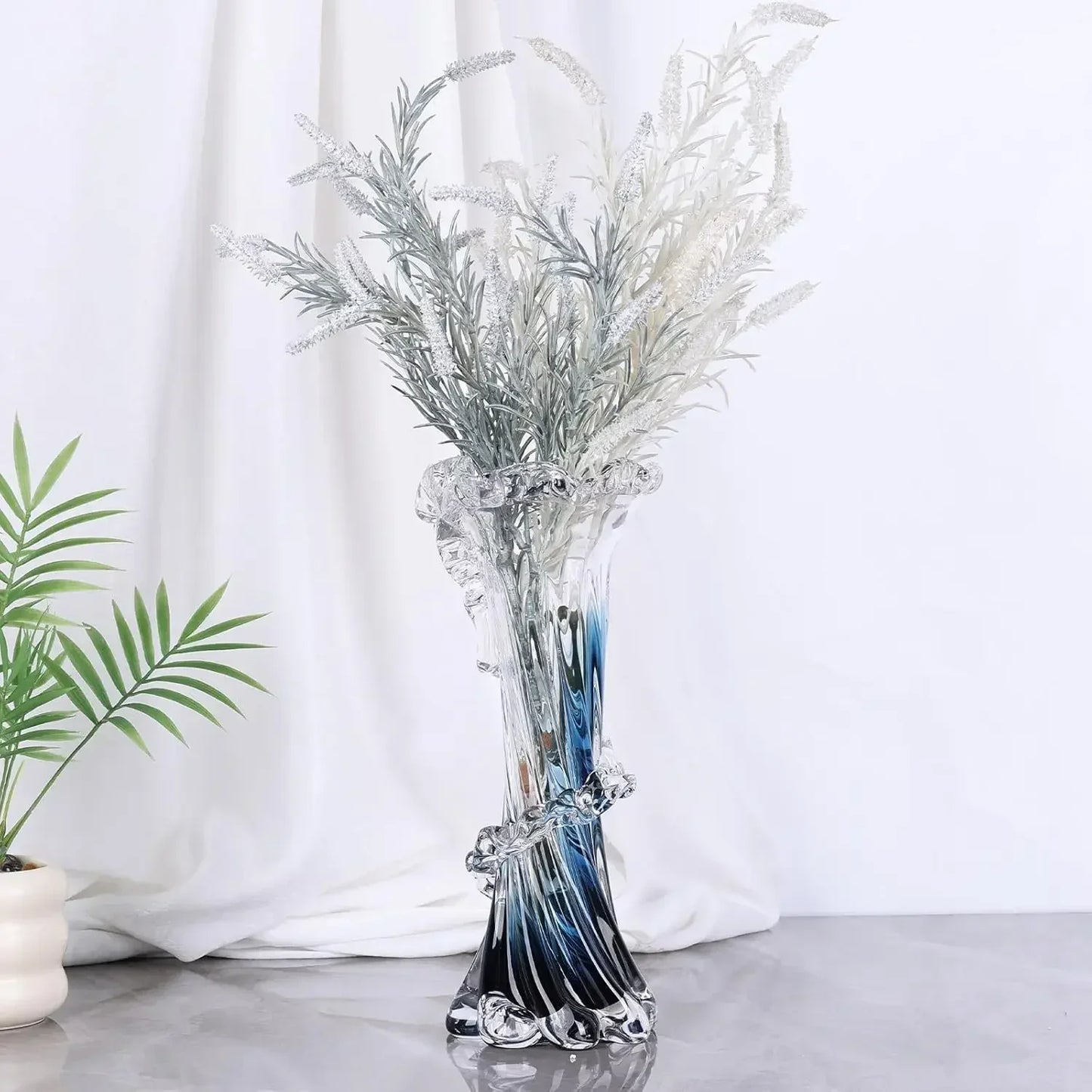 Hand Blown Glass Vase Ocean Wave Centerpiece For Home Decor