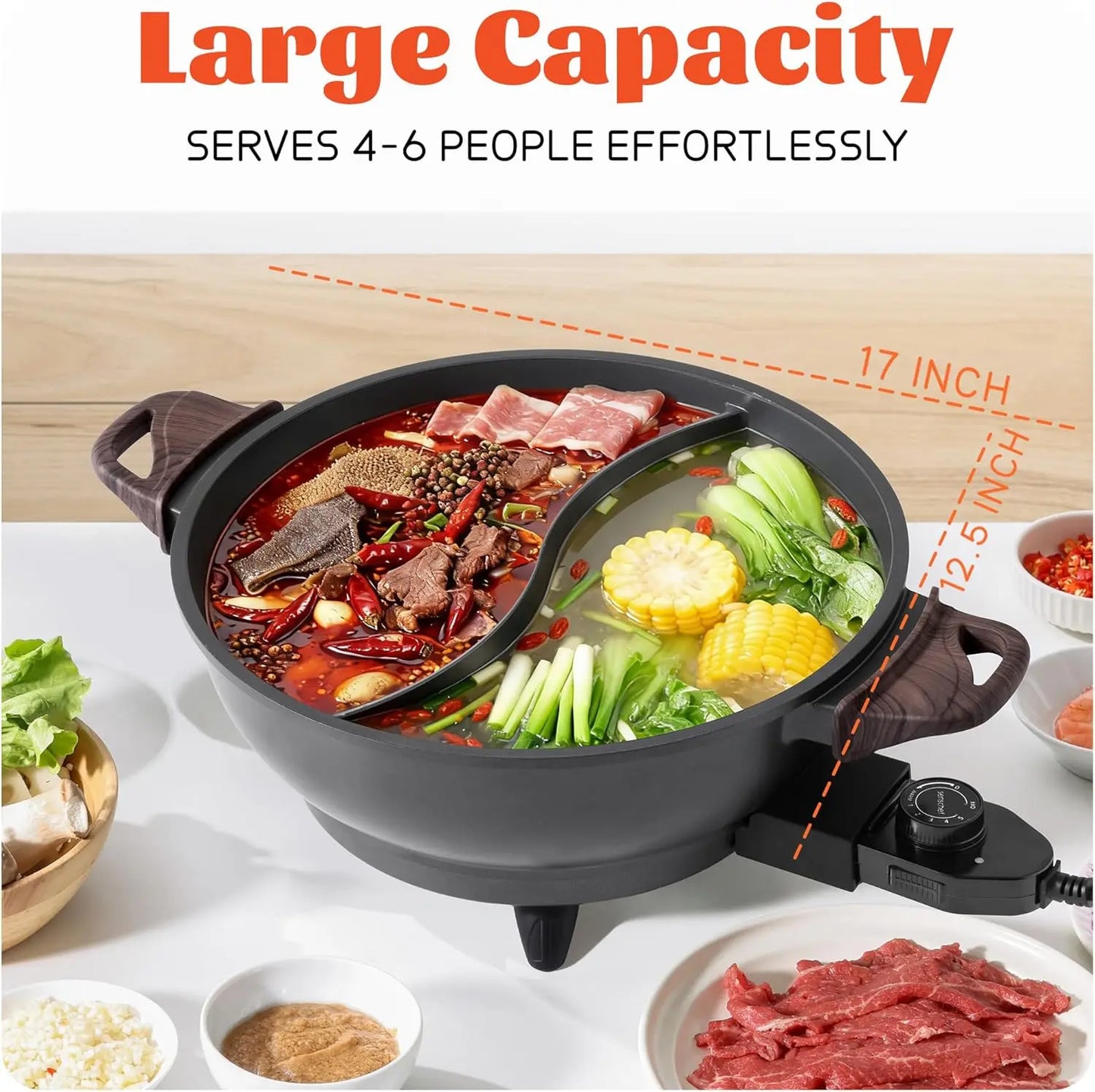 XMSJ Twin Electric Hot Pot With Divider PFAS Free Ceramic Nonstick